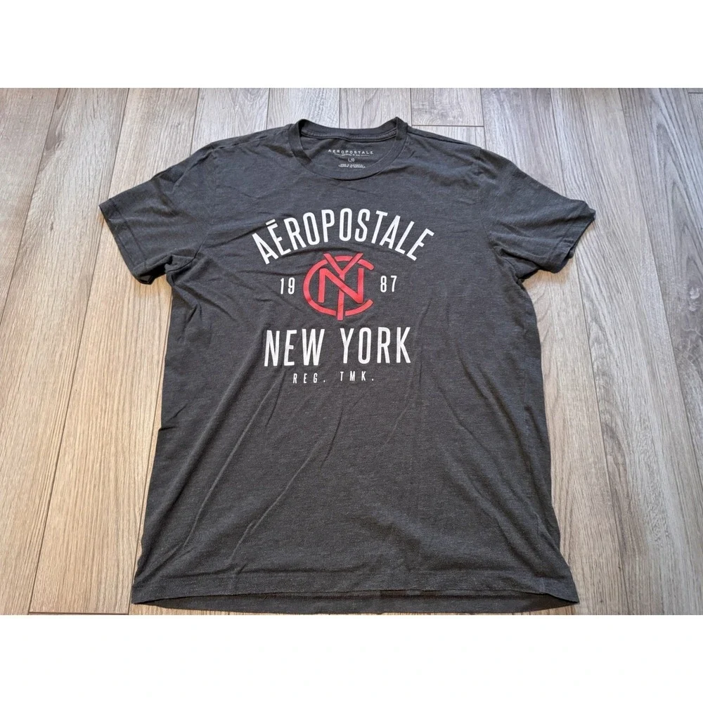 Aeropostale Mens‎ New York 1987 Graphic T-Shirt Charcoal Gray Large Short Sleeve